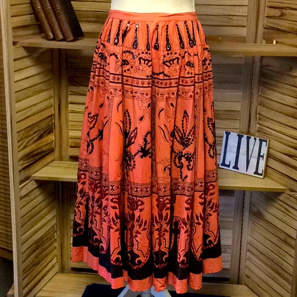 Zashi Dresses & Skirts - Vintage Zashi Bohemian Print Skirt with Sequins